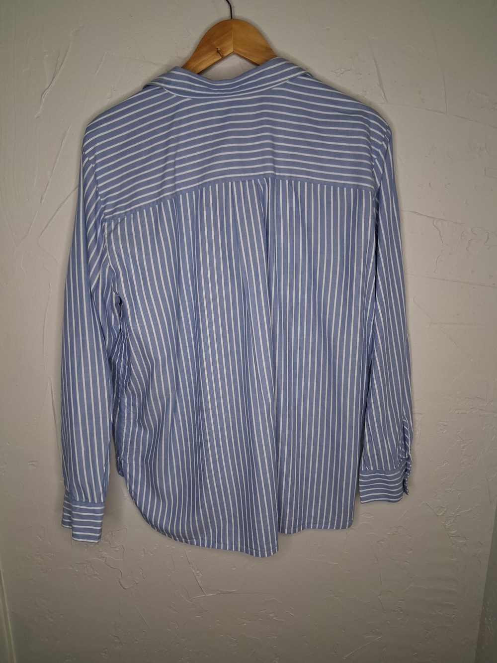 LOFT Blue White Striped Button Front Shirt XL 100% Cotton Oversized Casual Caree - Picture 8 of 8